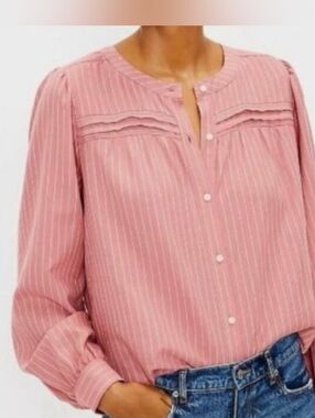 LOFT 100% Cotton Striped Button-Front Blouse